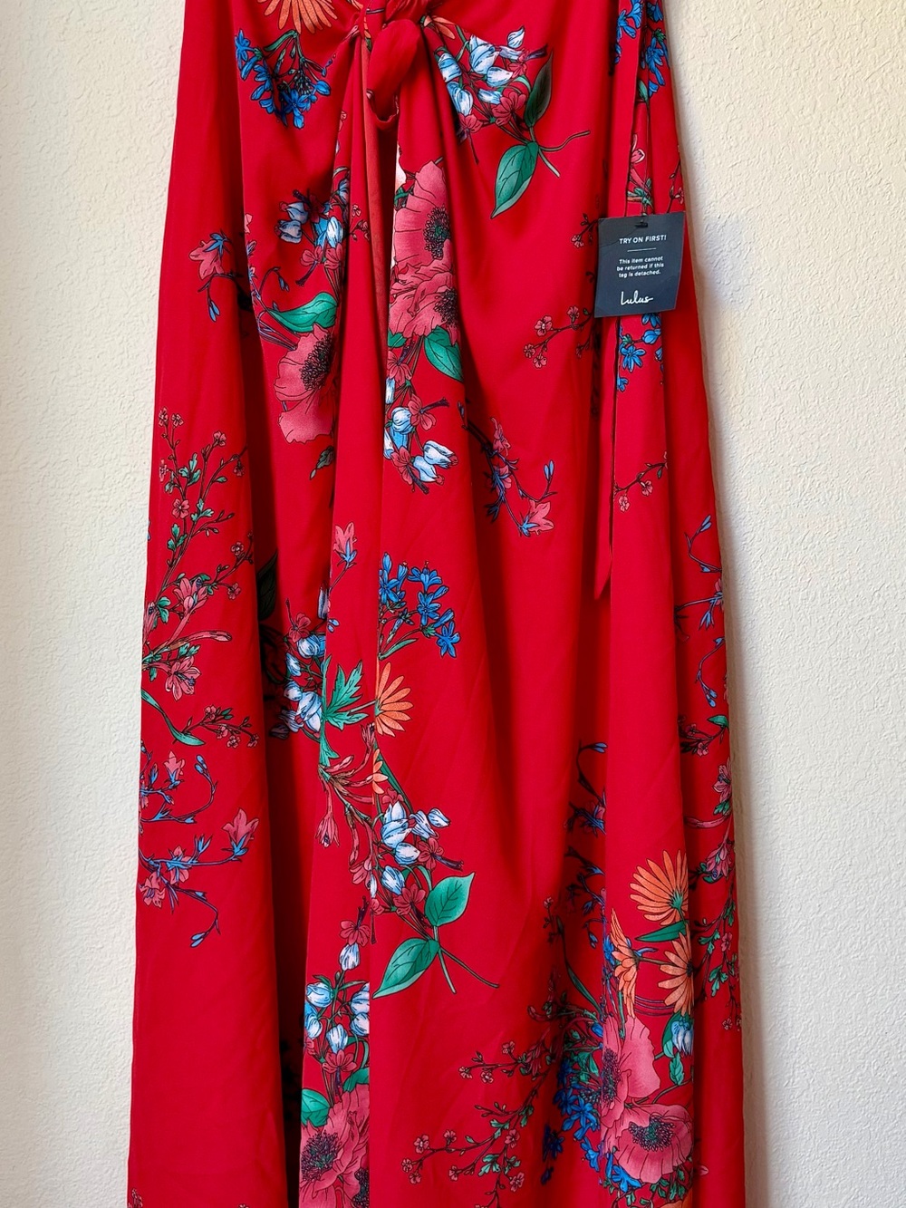 Lulus Bloom With a View Red Floral Print Wrap Maxi Slit Skirt Vacation Med